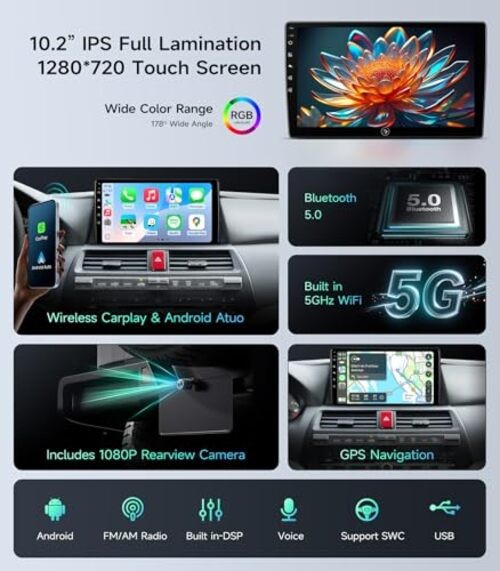 5G WiFi Car Stereo for Honda Accord 2008 2009 2010 2011 2012 2013 10.2 2G+32G