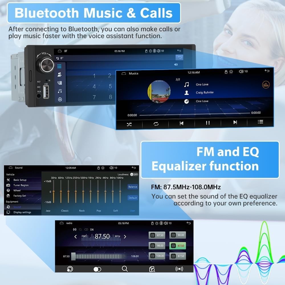 Bluetooth Stereo with 720P Backup Camera and 5-Band EQ for Perfect Audio Control