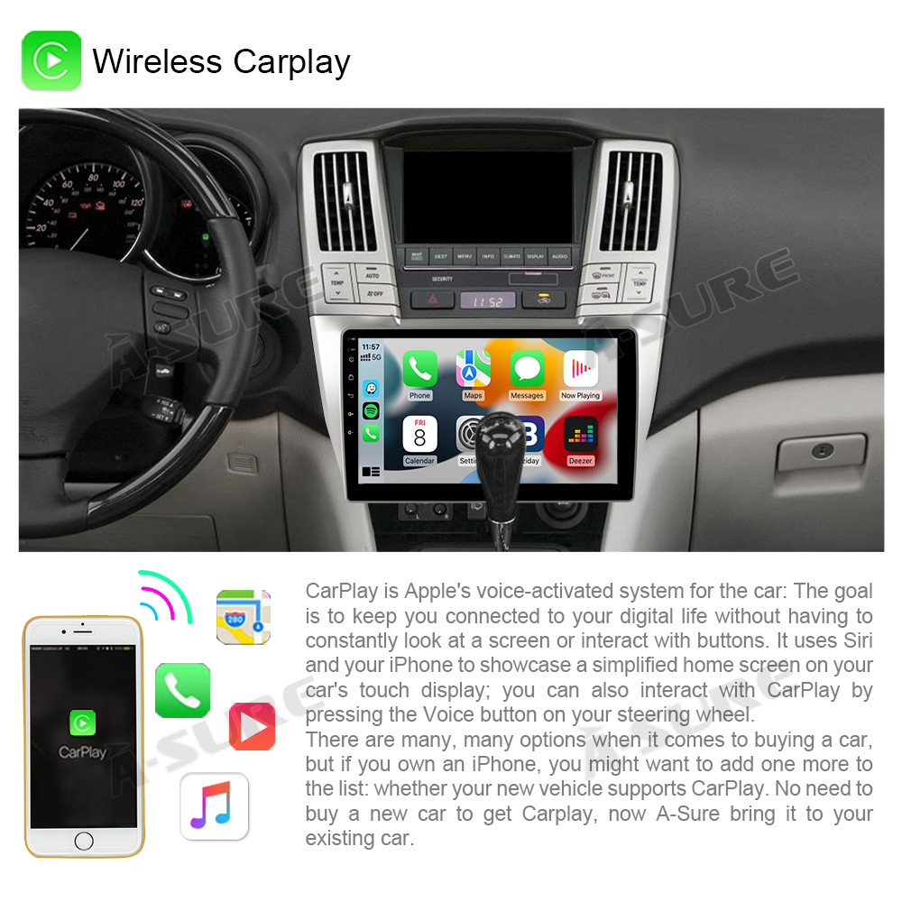 Android 11 2+32GB Wireless CarPlay Car Radio Stereo GPS for Lexus RX330/350/400H