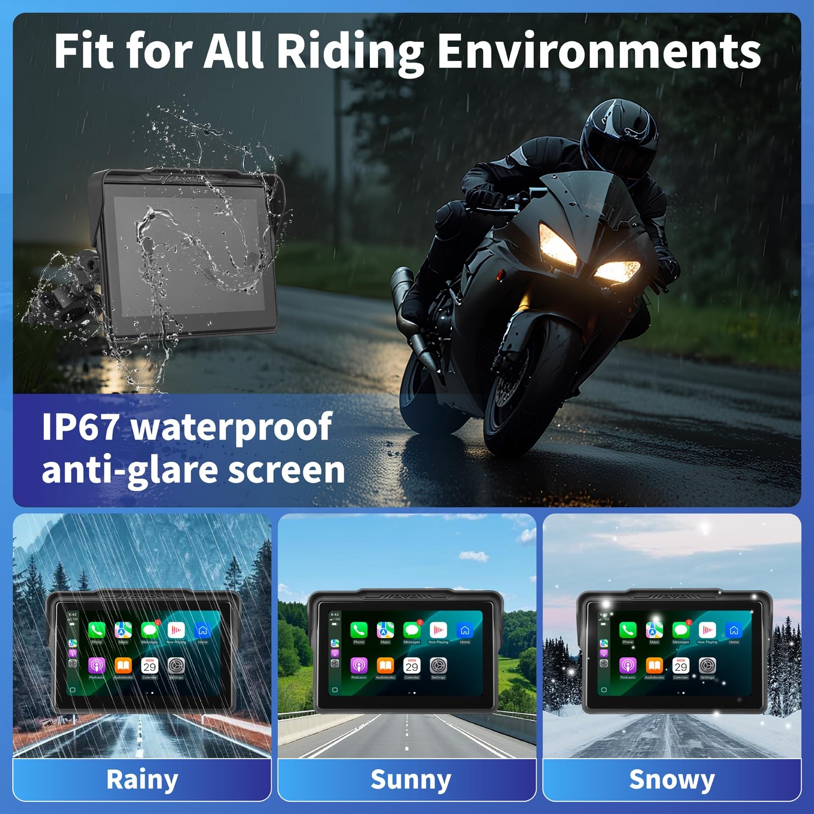 Motorcycle CarPlay Screen 7″, Waterproof GPS Display for Motorbike, Wireless …