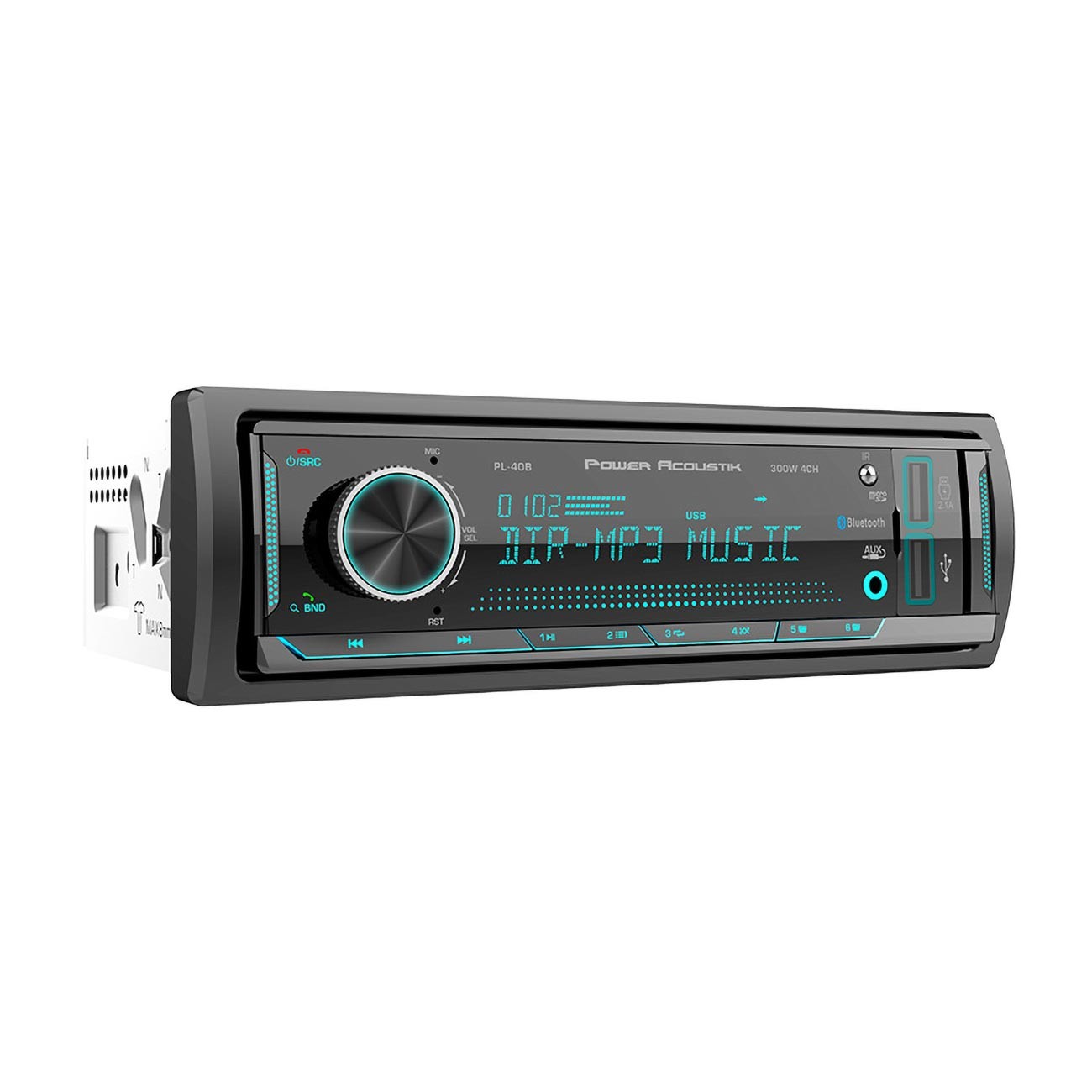 Power Acoustik PL40B Single DIN Mechless Media Receiver – Bluetooth, Dual USB…