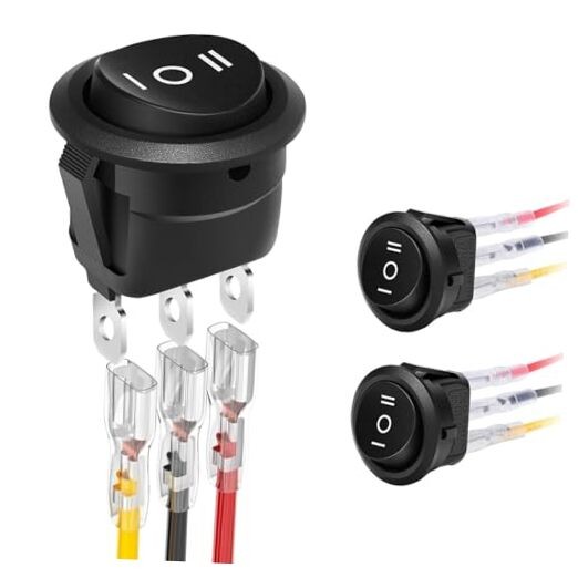 12V Round Rocker Switch – DC ON/Off/ON – 3 Pack – 3 Positions