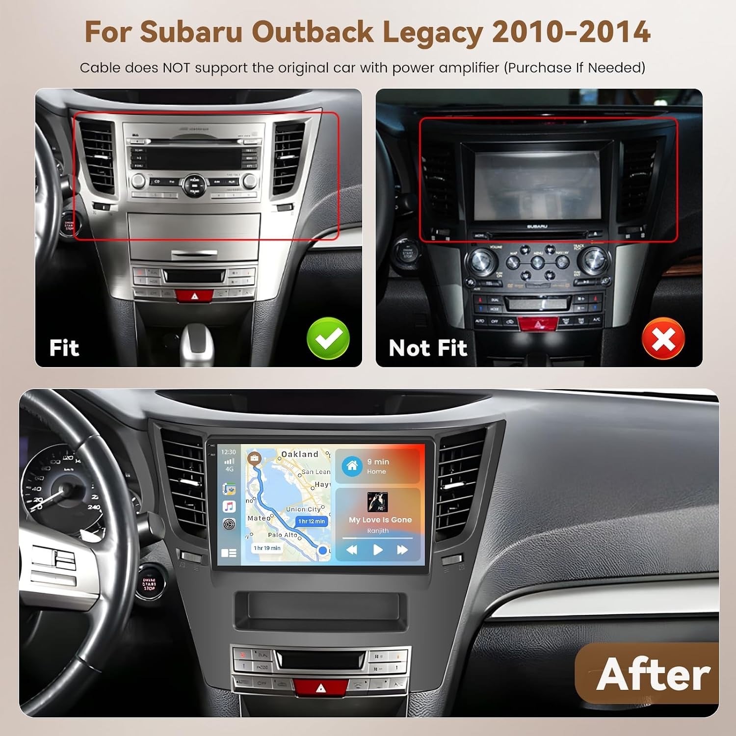 9″ Touchscreen Radio for Subaru Outback & Legacy 2010-14, w/Backup Cam