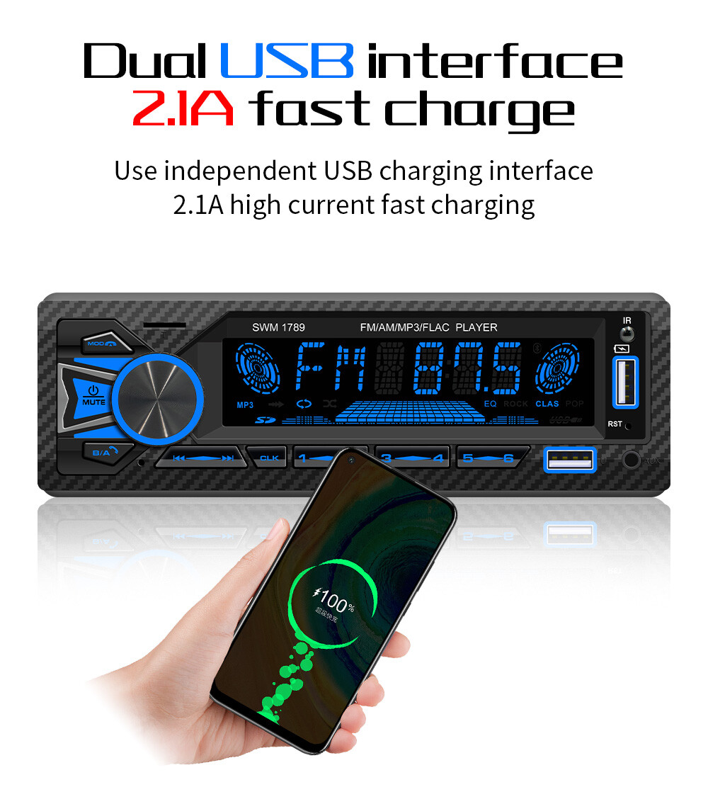 Single DIN Car Radio Audio Bluetooth Stereo MP3 Player FM Receiver USB AUX TF
