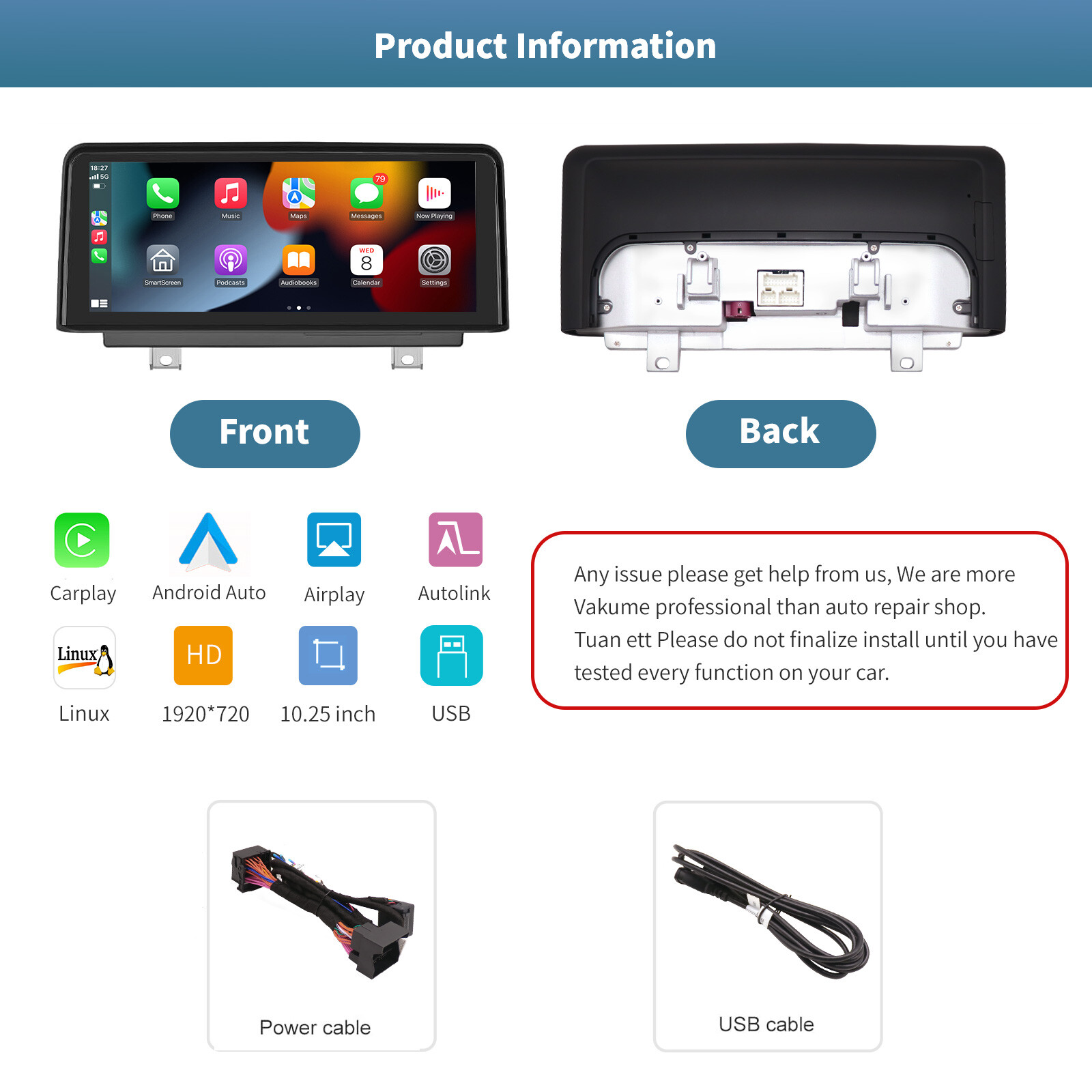 Wireless Carplay/Android Auto 10.25” Touch screen Multimedia for BMW 3/4 Serie