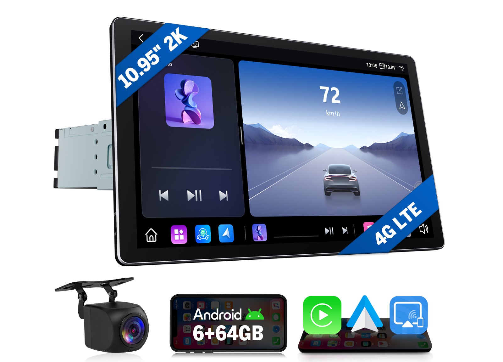 Eonon SD1X6S2 8-Core Android 13 CarPlay GPS WiFi 4G 10.95″ 1DIN Car Stereo Radio