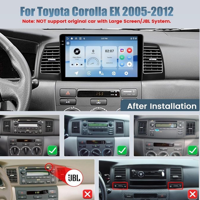 Toyota Corolla EX Radio 4G+128G 2005 -2012 Android 15 Apple CarPlay