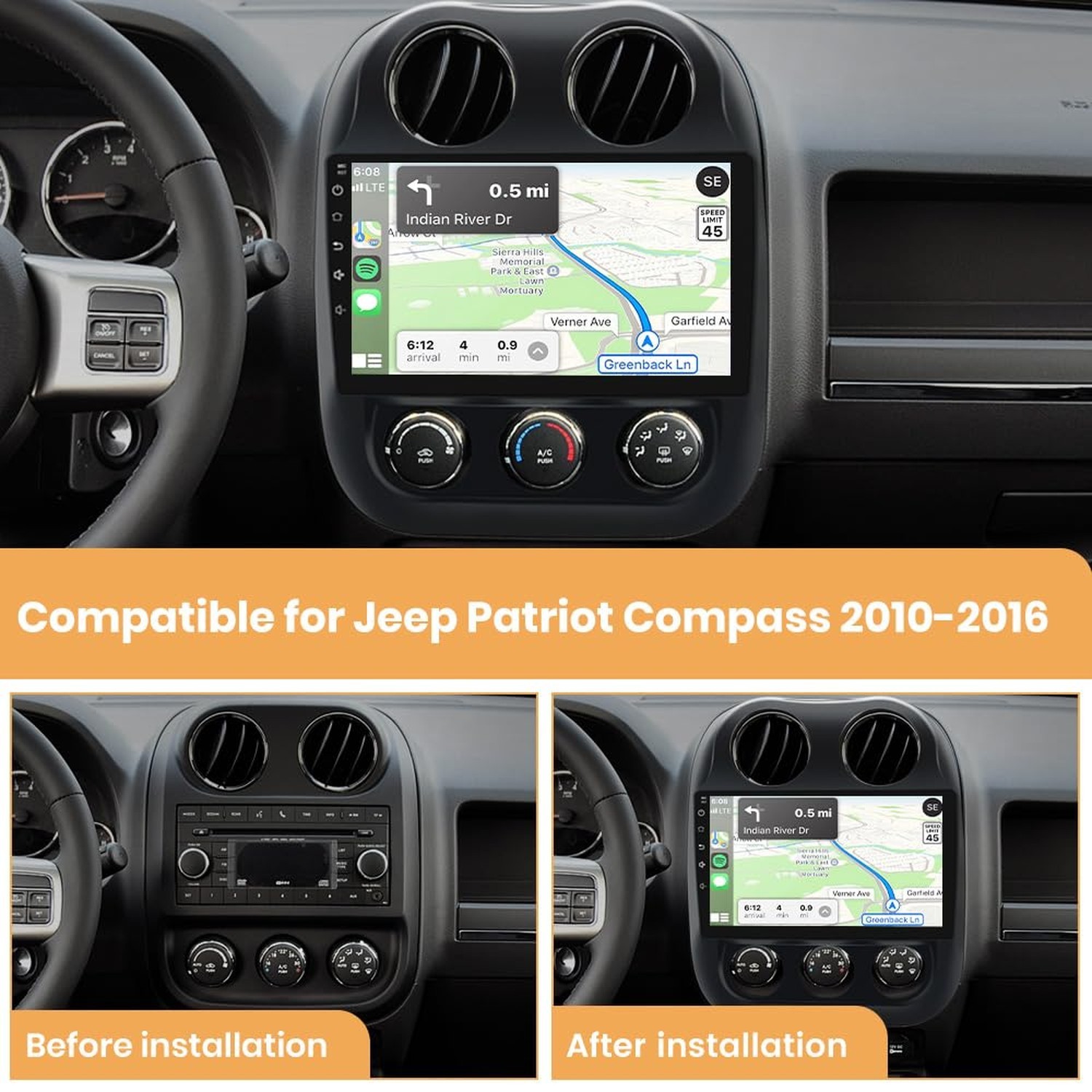 Android Radio for Jeep Compass 2010-2016, Patriot 2009-2016 with 10.1 inch To…