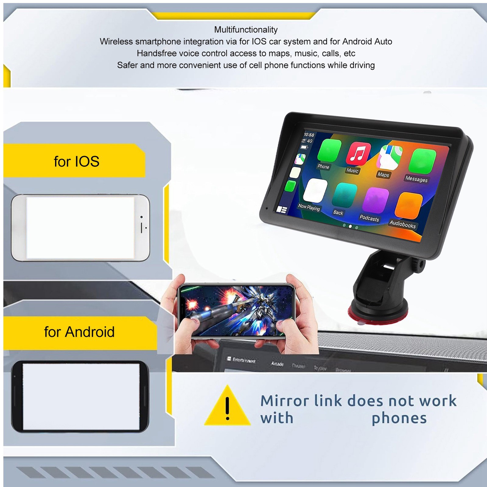 Car Stereo 7 Inch HD Touch Screen Portable Car Stereo For Mirror Link With RAGA