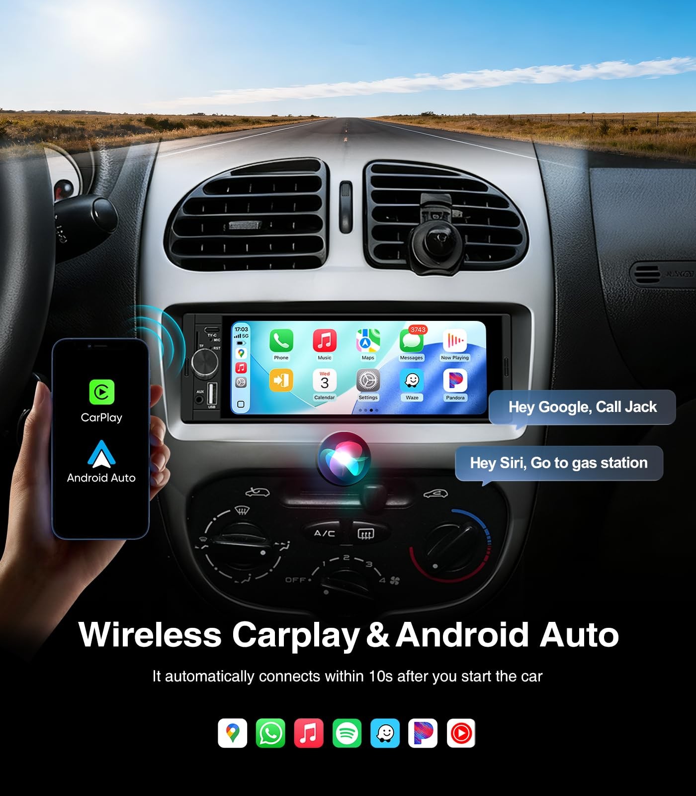 AINAVI 6.36 Inch Single Din Touchscreen Car Stereo Carplay Android Auto SWC/F…