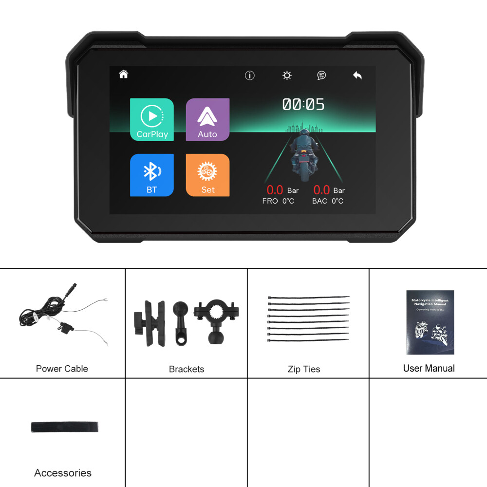5″ Waterproof Motorcycle Navigator Wireless CarPlay Android Auto Portable Screen