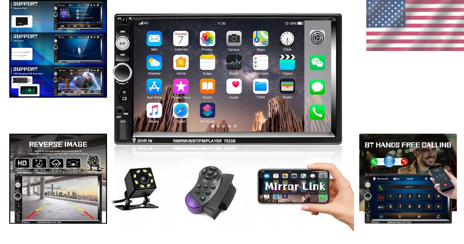 Bluetooth 2 Din Car Radio with 7-Inch Touch Screen & Mirror Link for Android/iOS