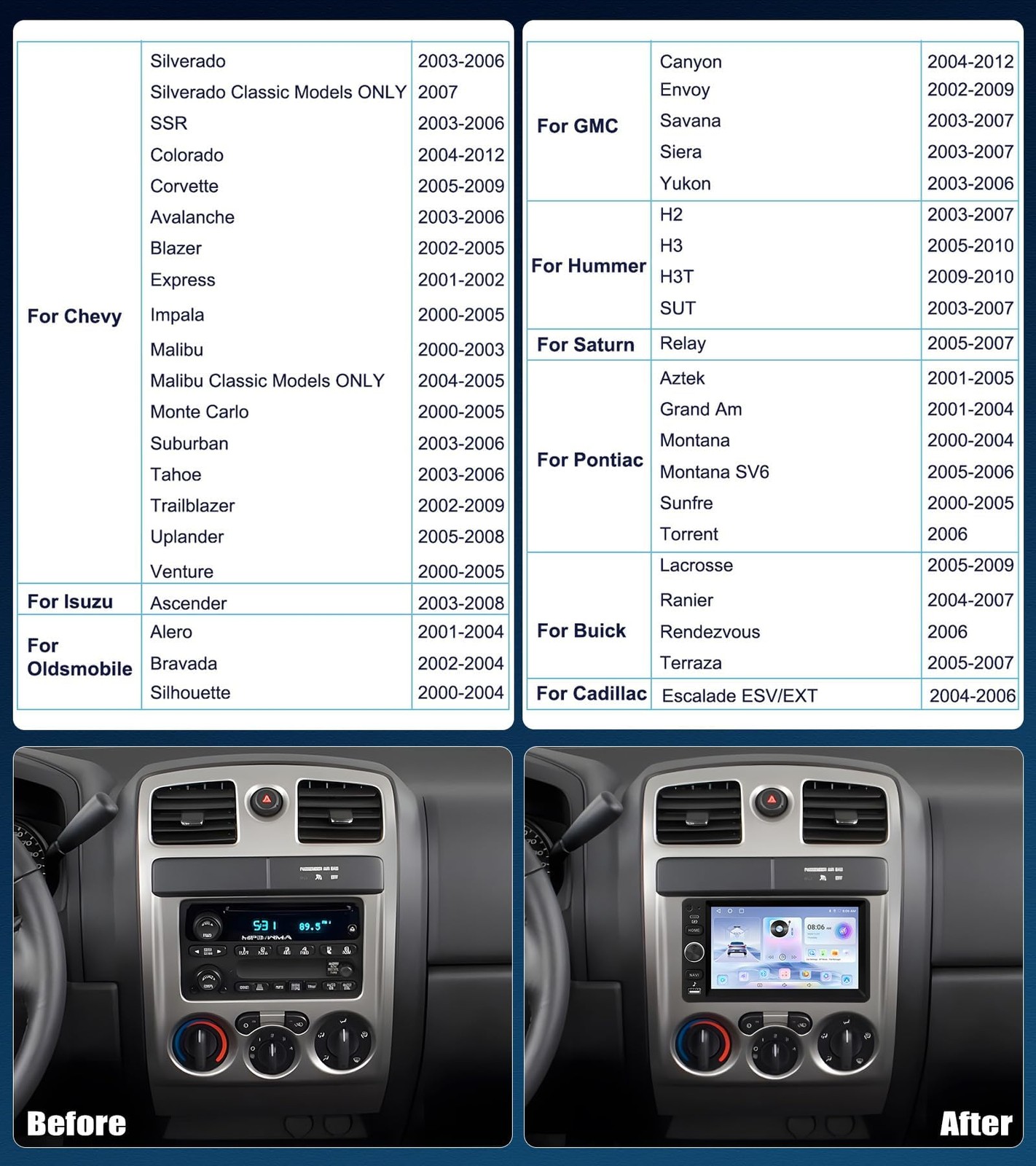 7″ Touchscreen Wireless Carplay Android Auto Stereo for GMC Sierra Yukon Canyon