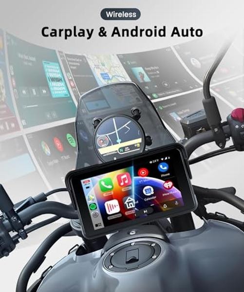 for Motorcycle Carplay Android Auto, 5’’ Waterproof Motorcycle GPS Navigation
