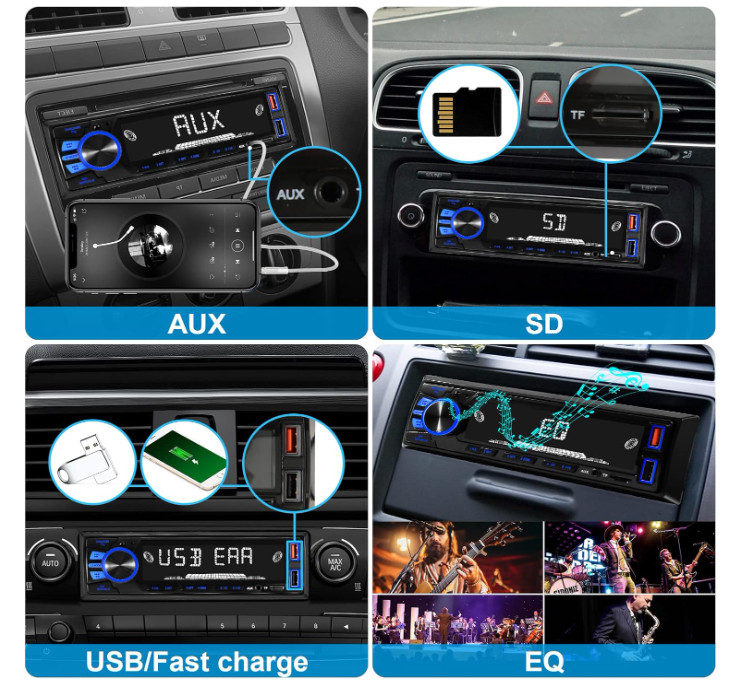Radio coche Bluetooth 1DIN manos libres app FM USB AUX carga rápida sin CD. NUEV