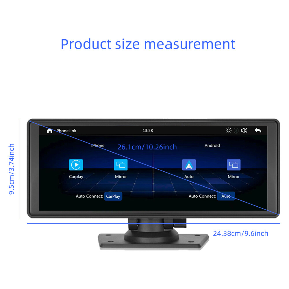 Portable Wireless Carplay 10.26″ Car Stereo Bluetooth Radio Player Android Auto