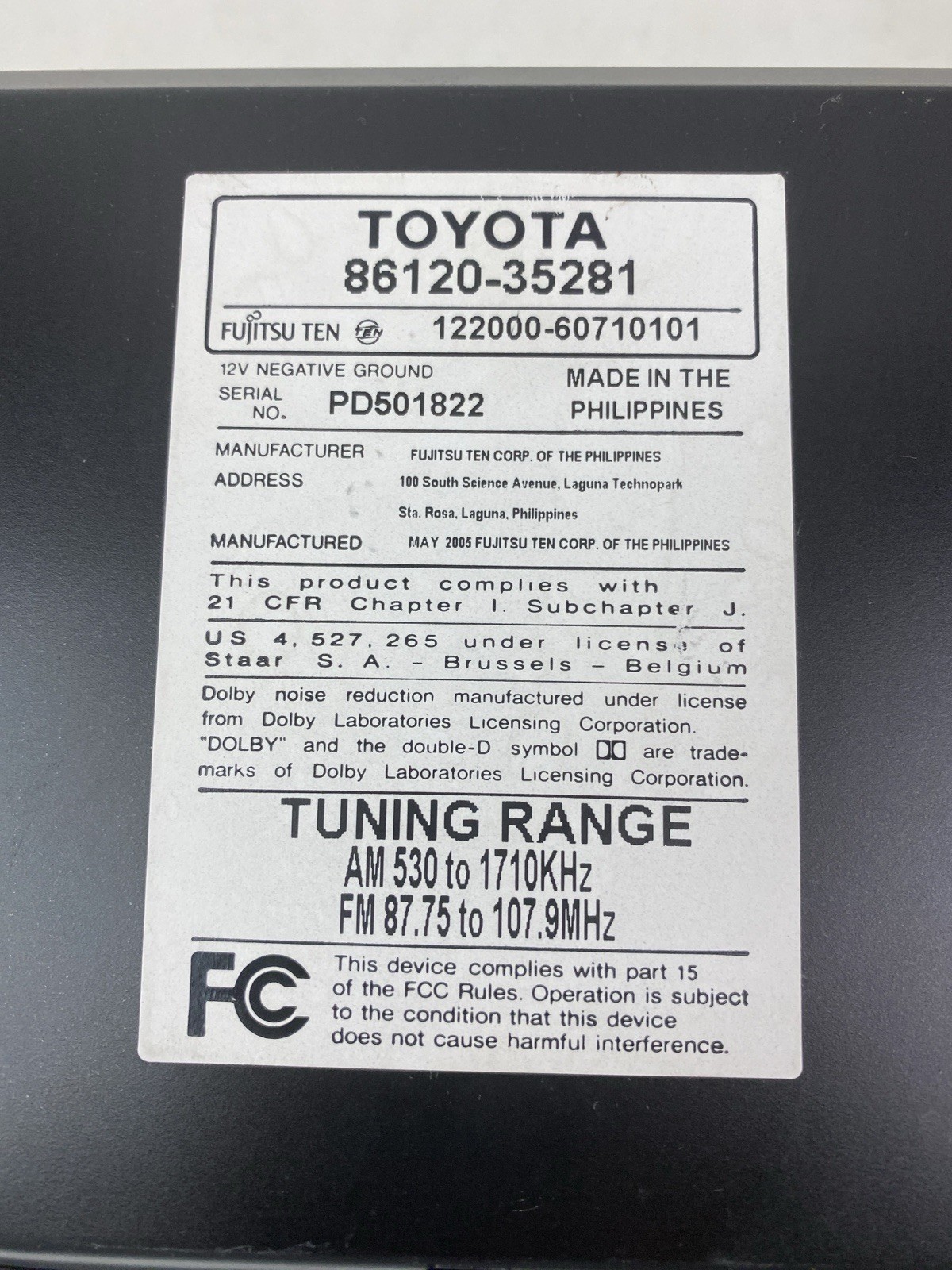 Toyota OEM Radio CD Cassette Player AM FM Stereo 86120-35281 Fujitsu Ten