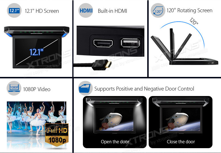 XTRONS 12.1″ Car Overhead Player Wide Screen 1080P Flip Down Roof Mount Monitor