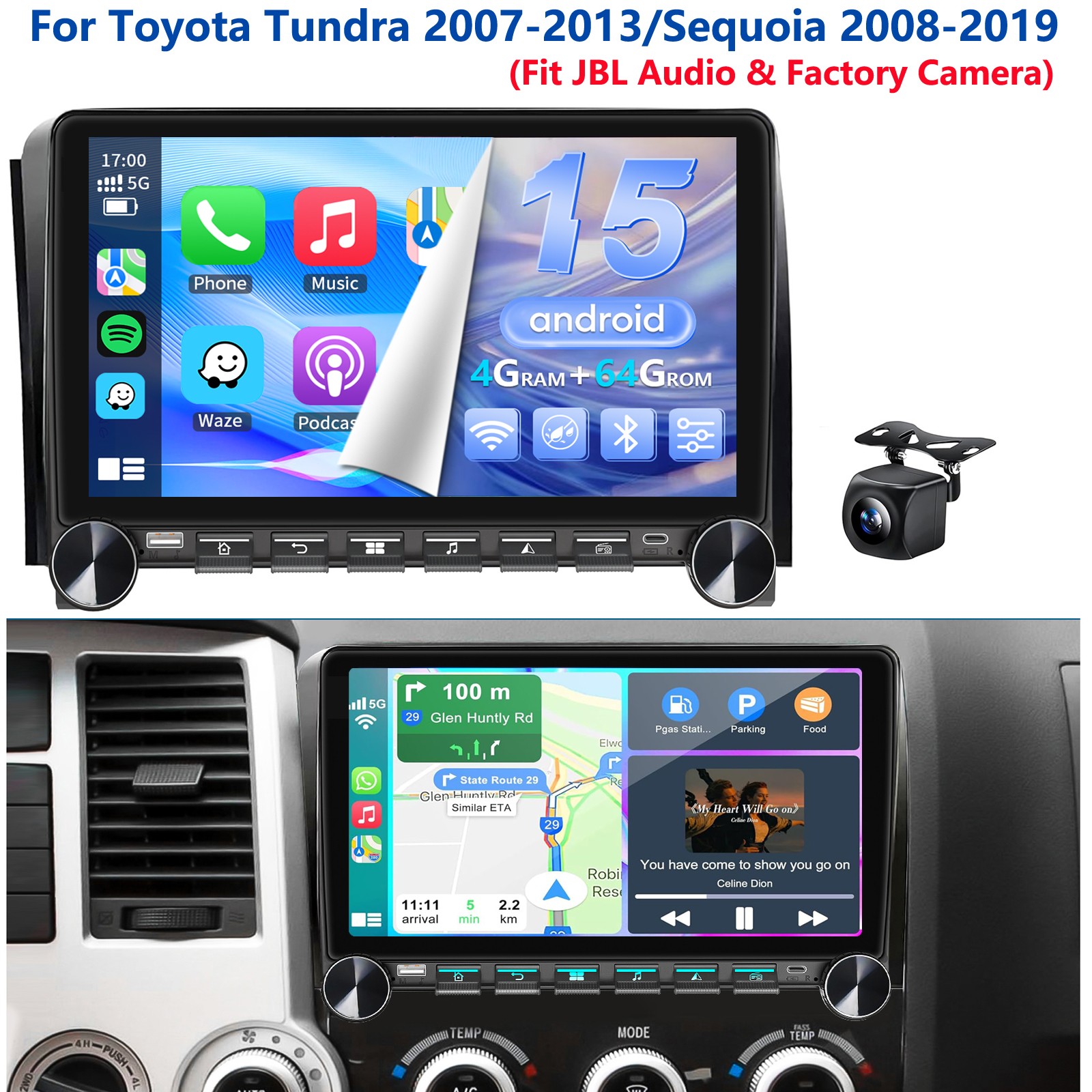 4+64G Car Stereo Radio Carplay Fit JBL For Toyota Tundra 2007-13/Sequoia 2008-18