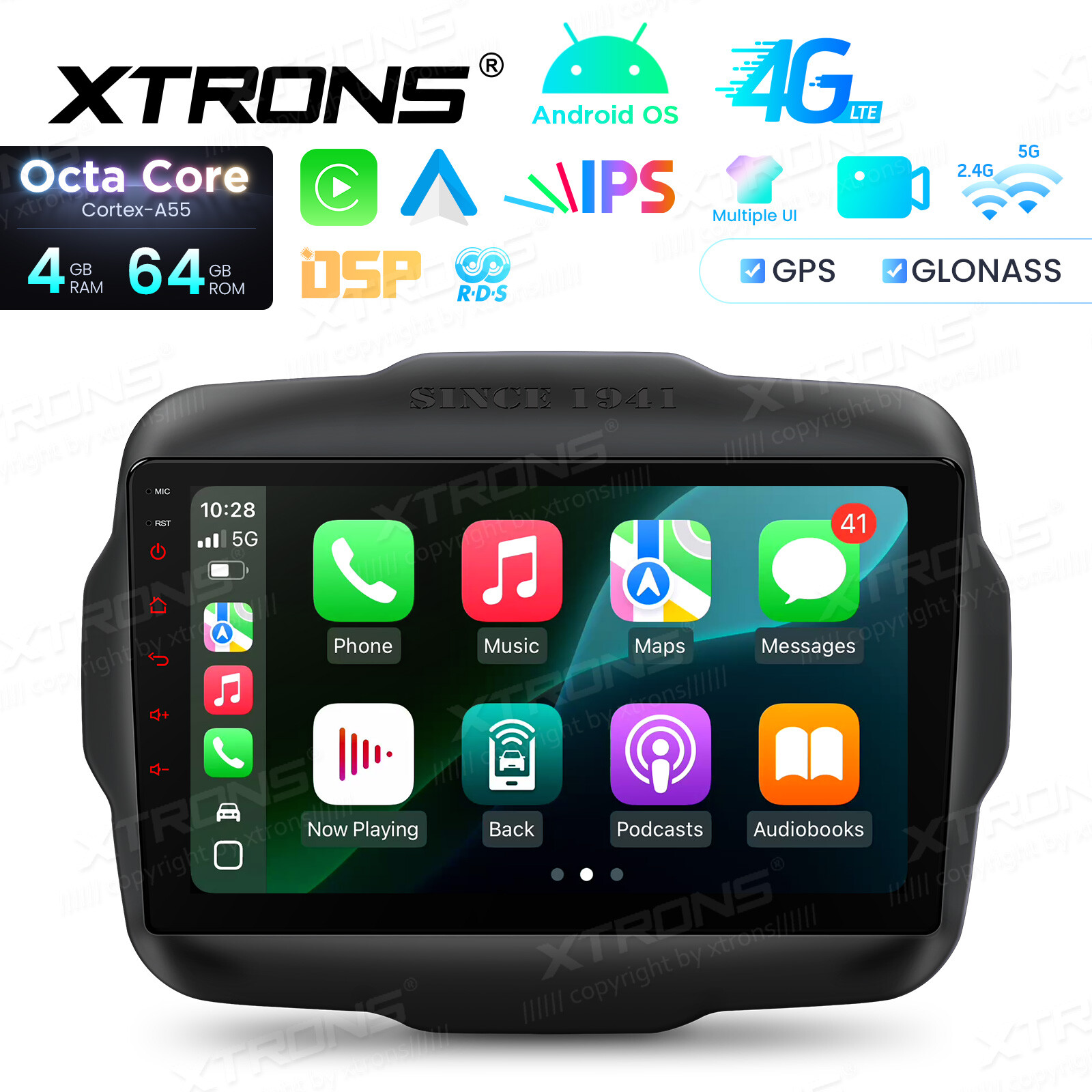 Octa Core Android Radio for Jeep Renegade 9″ IPS Screen DSP Bluetooth 4GB 64GB