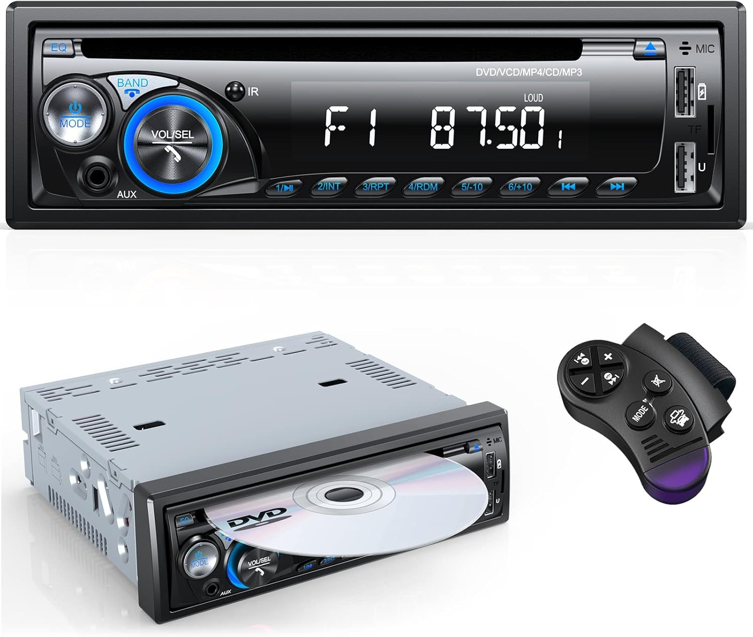 Car Radio Bluetooth with CD DVD Player, Single Din FM/AM Car Stereo with CD Pla