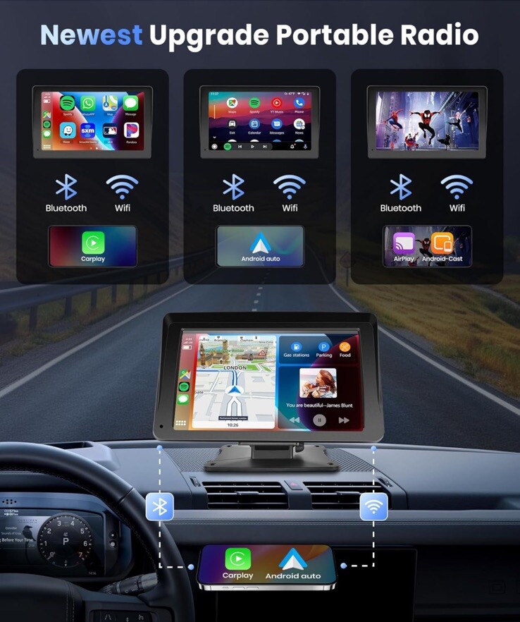 Podofo Wireless CarPlay Screen for Car, 7” HD IPS Touchscreen Portable Car…