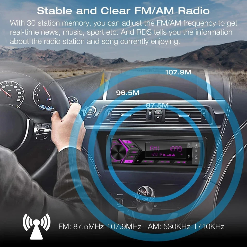 Bluetooth Car Stereo Marine Radio: Single Din LCD Display Audio System – Indash