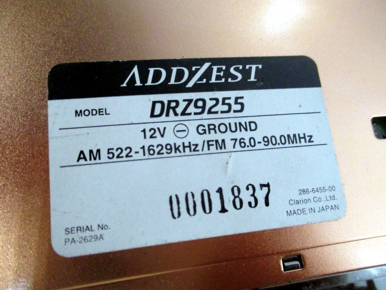 Clarion/ADDZEST DRZ9255 Car Stereo Japan JDM For Parts Untested AS-IS