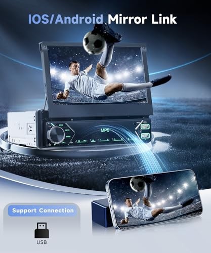 Single Din Flip Out Car Radio with Manual Retractable Screen with Mirror Link