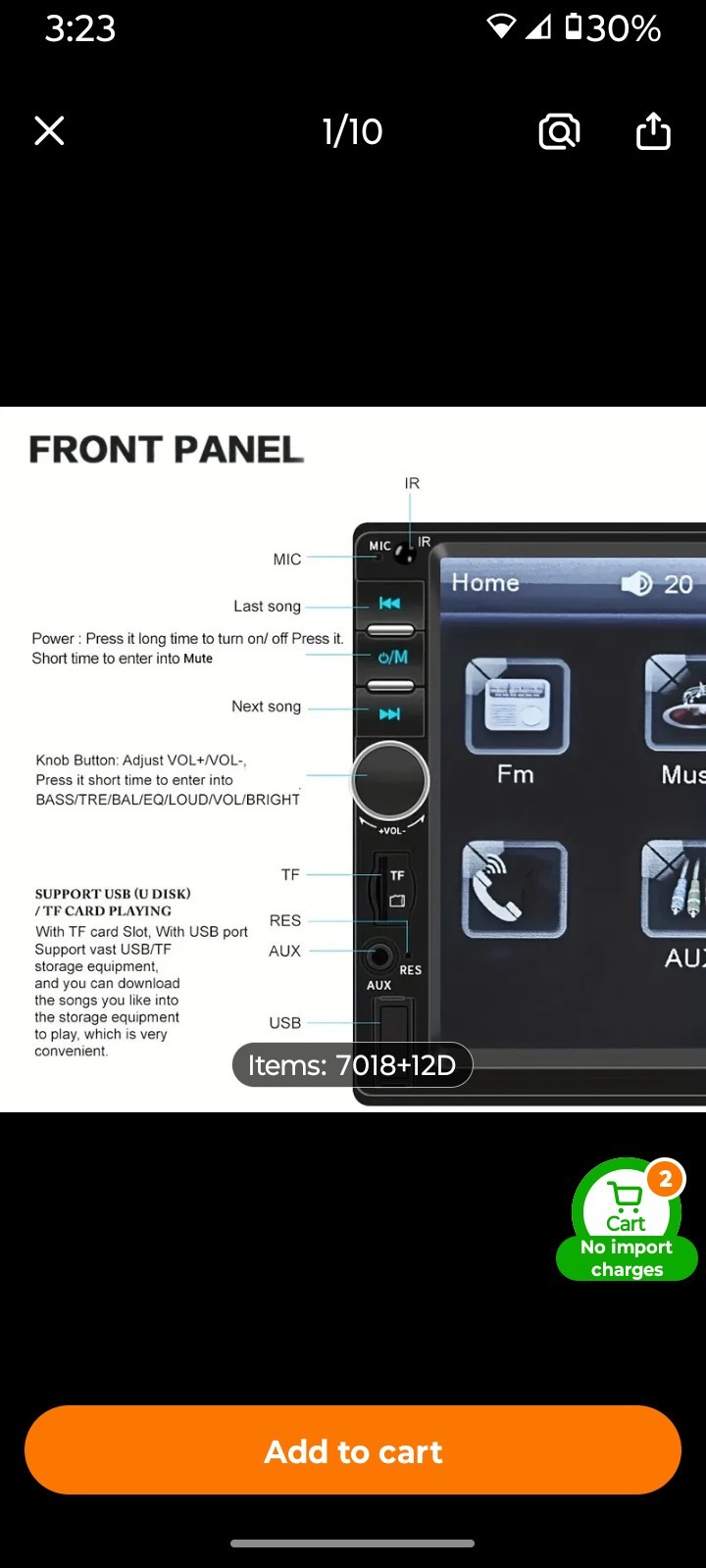 7″ Double 2 DIN Car MP5 Player Bluetooth Touch Screen Stereo Radio With Camera