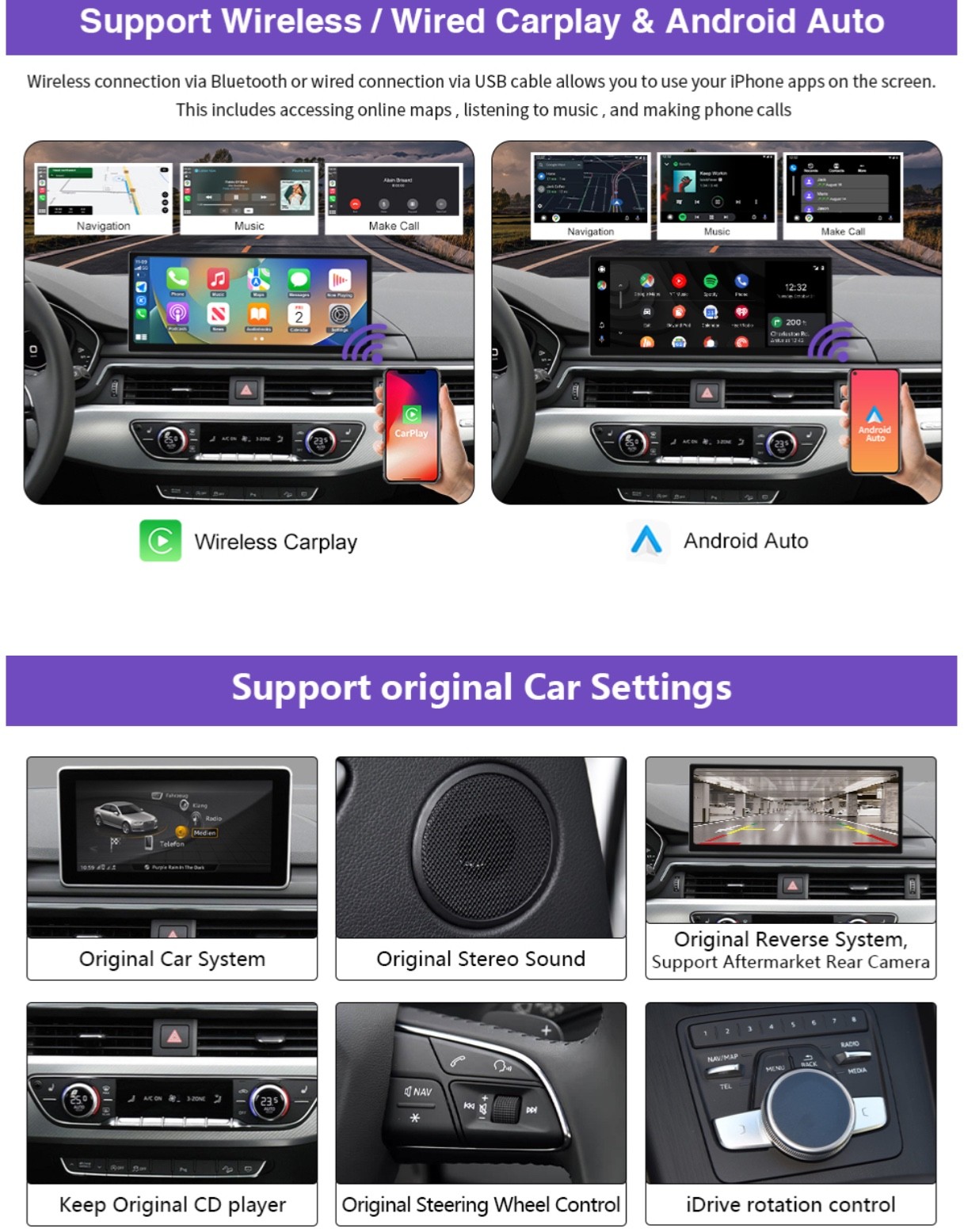 2025 Upgraded 12.3″ Ultra-Narrow Touchscreen Wireless CarPlay Android Auto Recei