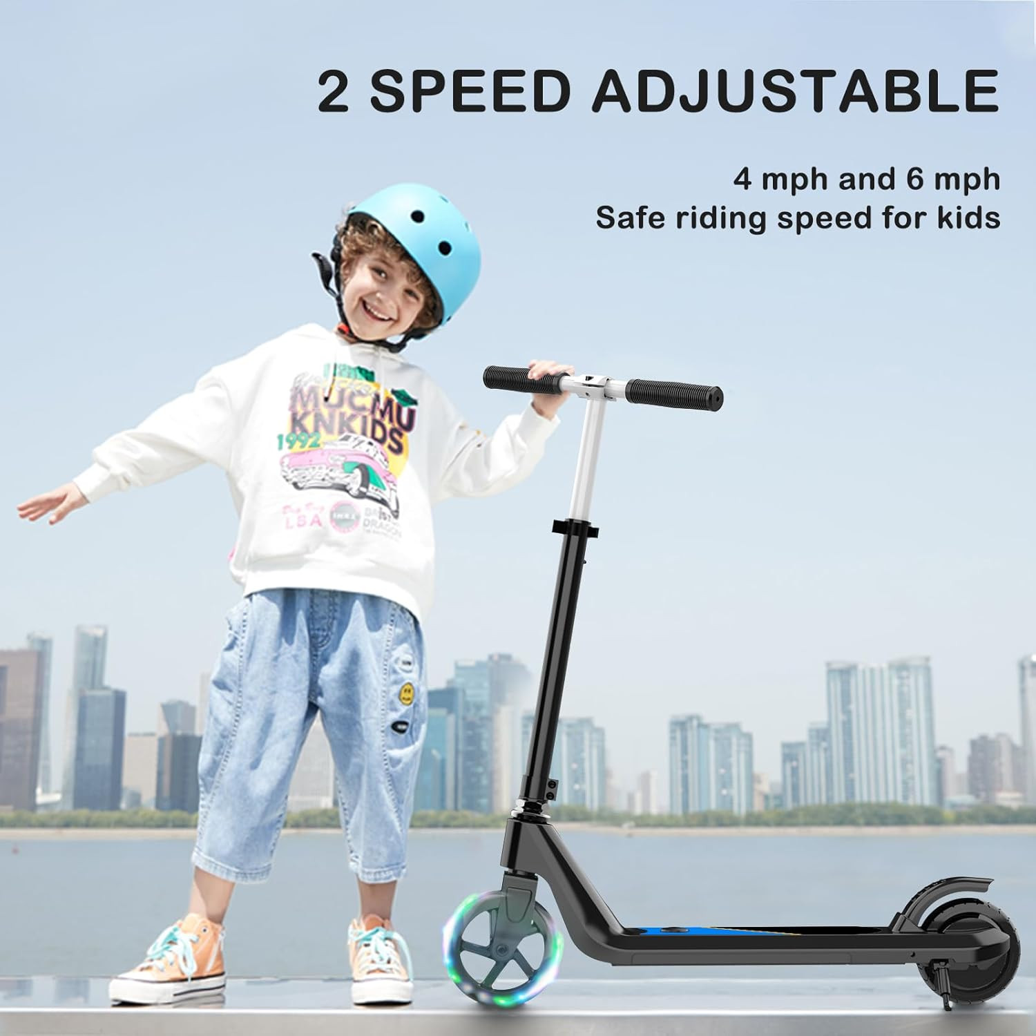 Electric Scooter for Kids Age 6-10, Kick-Start Boost Scooter with Adjustable Spe