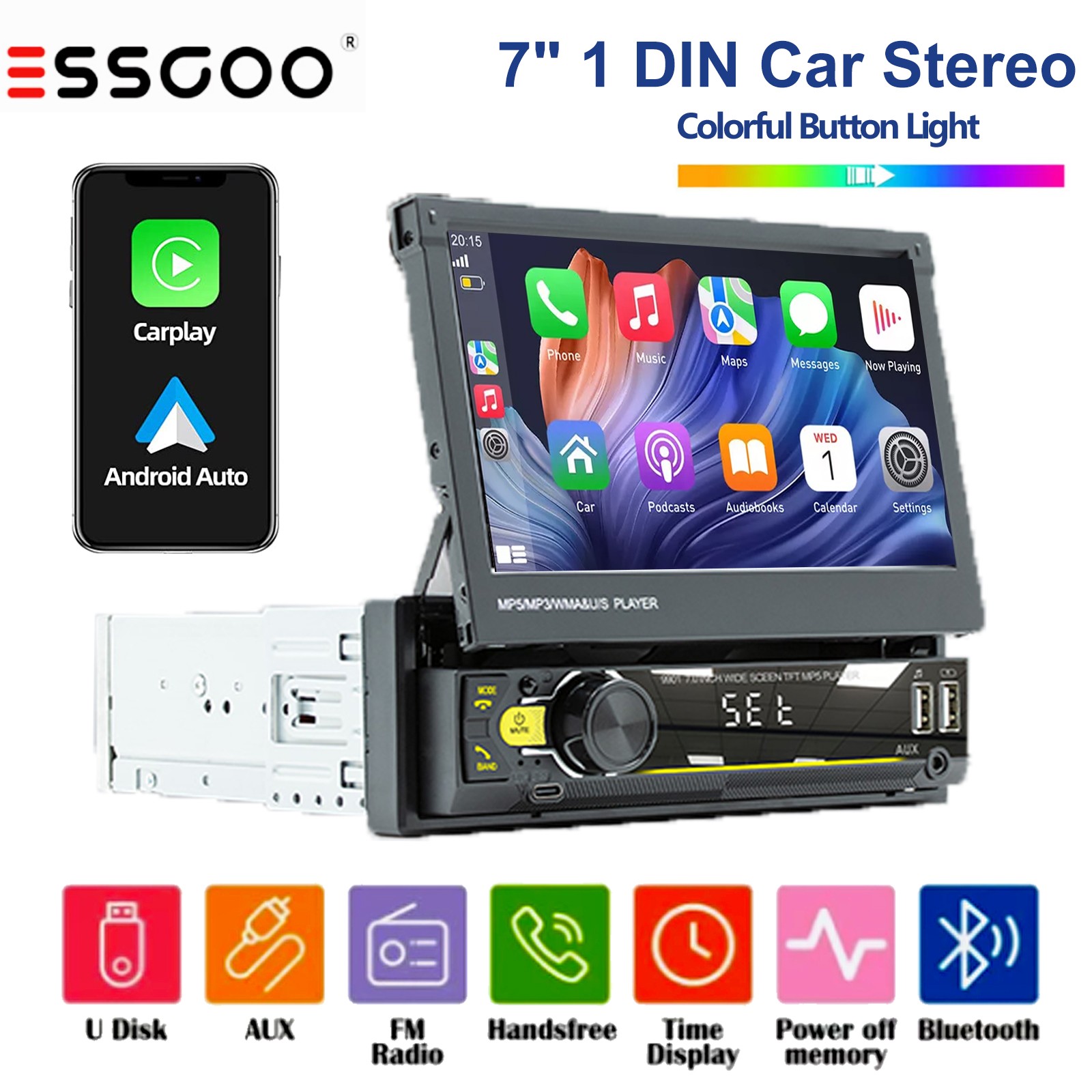 Single DIN Car Radio Touch Screen Stereo Flip out MP5 Player Bluetooth Head Unit