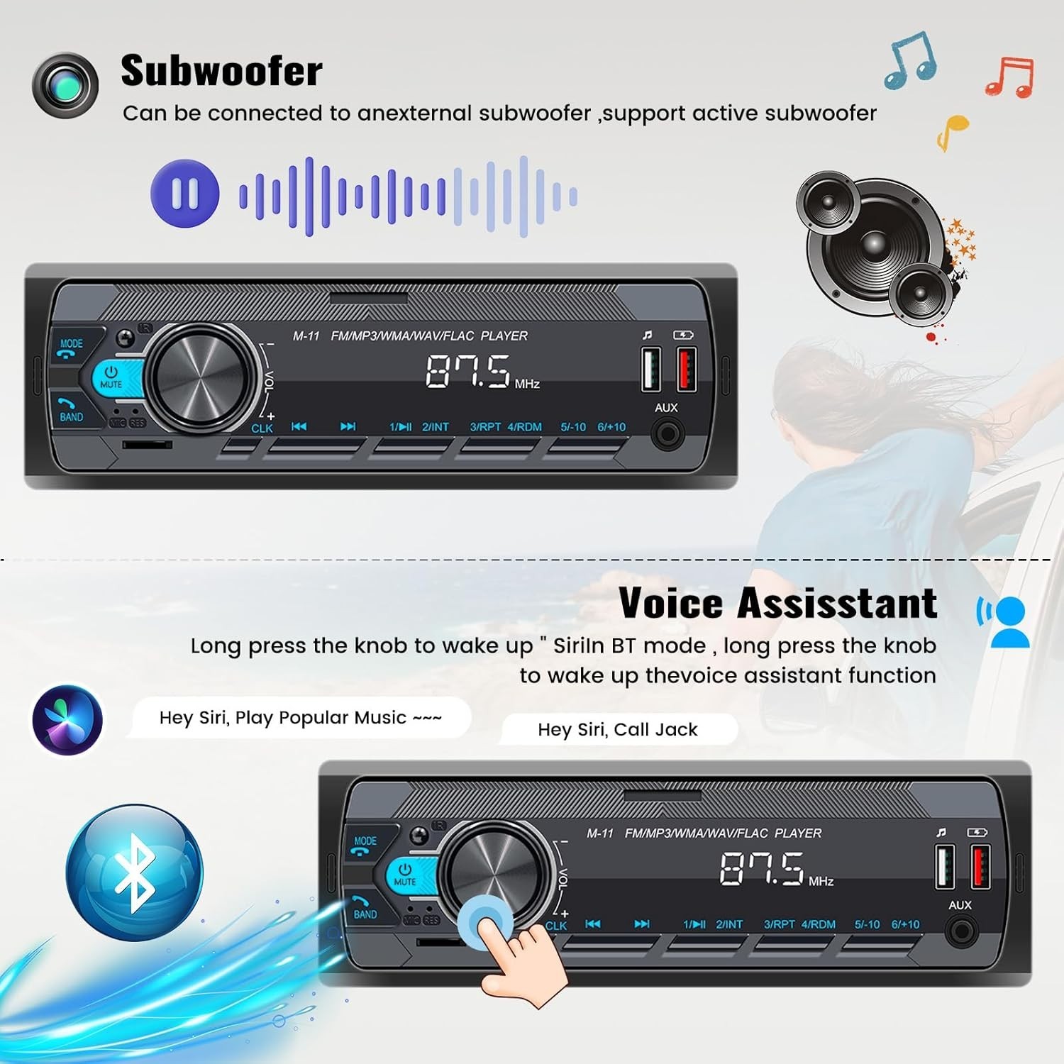 Smart Single Din Car Stereo with Bluetooth 5.0, Remote Control & Audio Recording