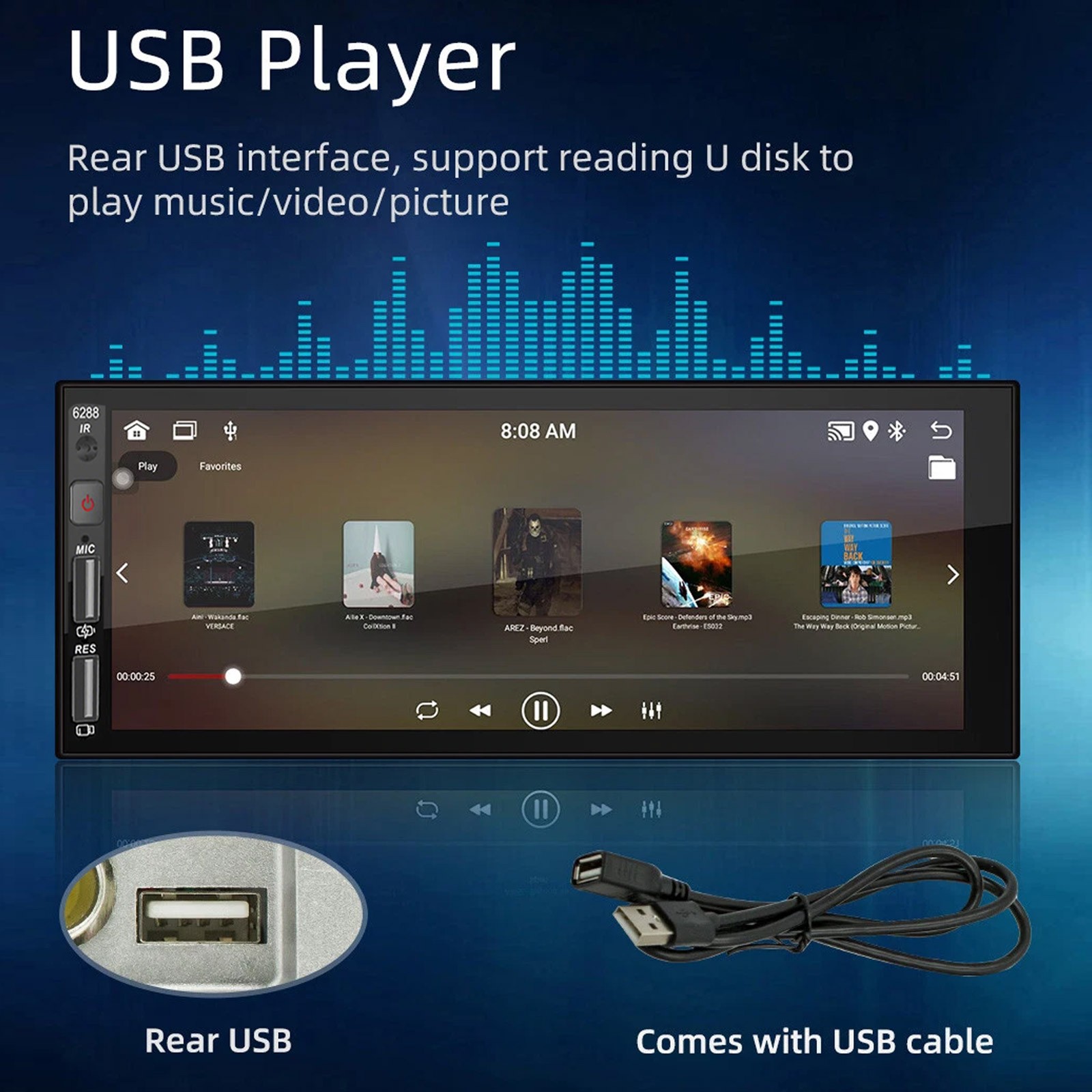 6.86in 1 Din Car Stereo Radio Android 12 FM Player 2+32G GPS Navi WiFi Bluetooth