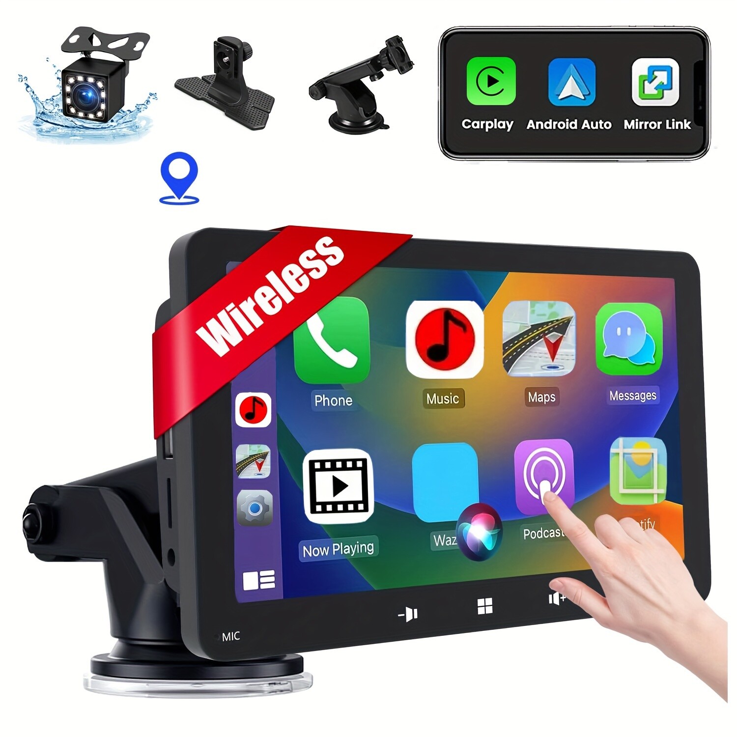 7-inch screen car player MP5 portable smart supports Android Auto, EQ, FM, AUX