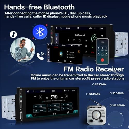Single Din Car Stereo with Carplay and Android Auto – 6.86 inch Car Radio