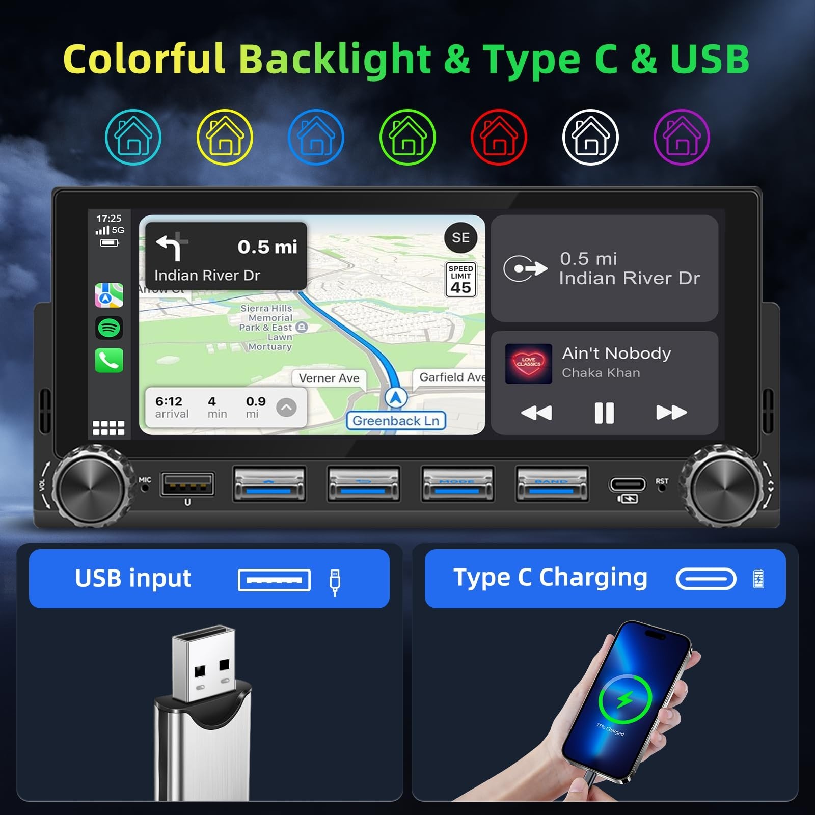 6.86″ Wireless Single Din Touchscreen Car Stereo, Apple Carplay, Android Auto, B