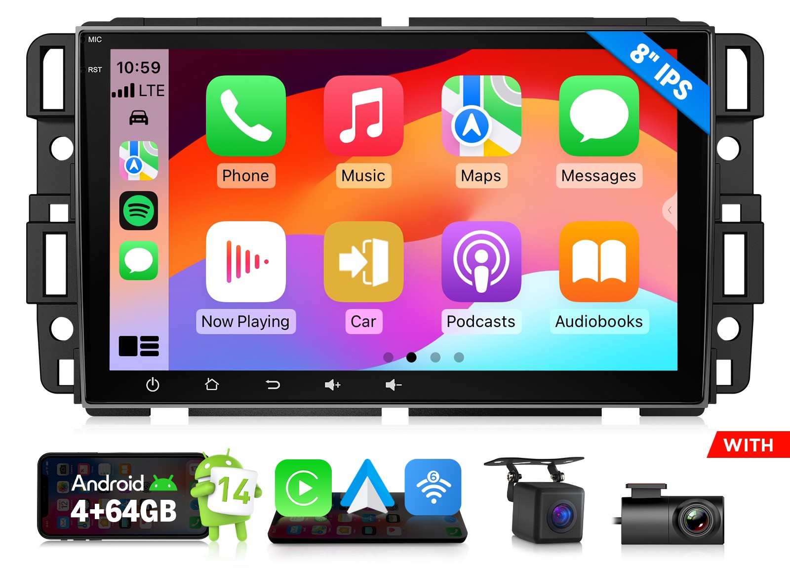 Android 14 4+64GB 8″ Car Stereo GPS CarPlay Radio for Chevy Silverado GMC Sierra