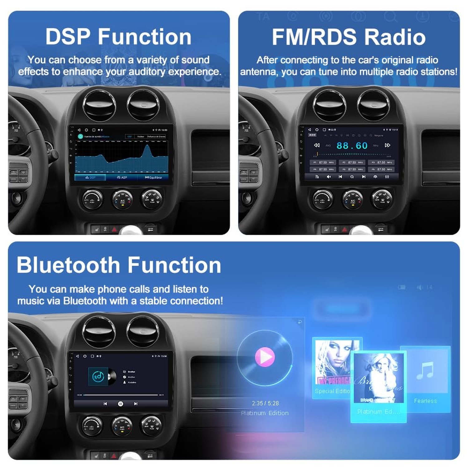Car Radio for Jeep Compass Patriot 2010–2016, 10.1″ Touchscreen Android 13
