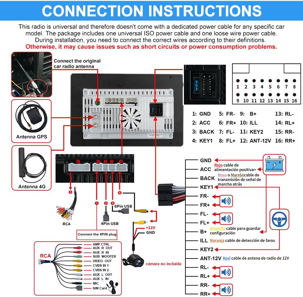 Single Din Car Radio Stereo Universal 8 Core Car Radio Rotatable Touchscreen10.6