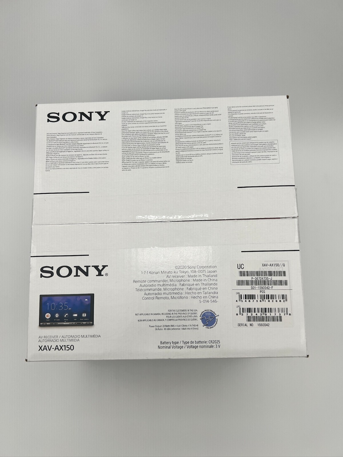 Sony XAV-AX150 Double DIN Media Receiver Apple CarPlay Android Auto Bluetooth
