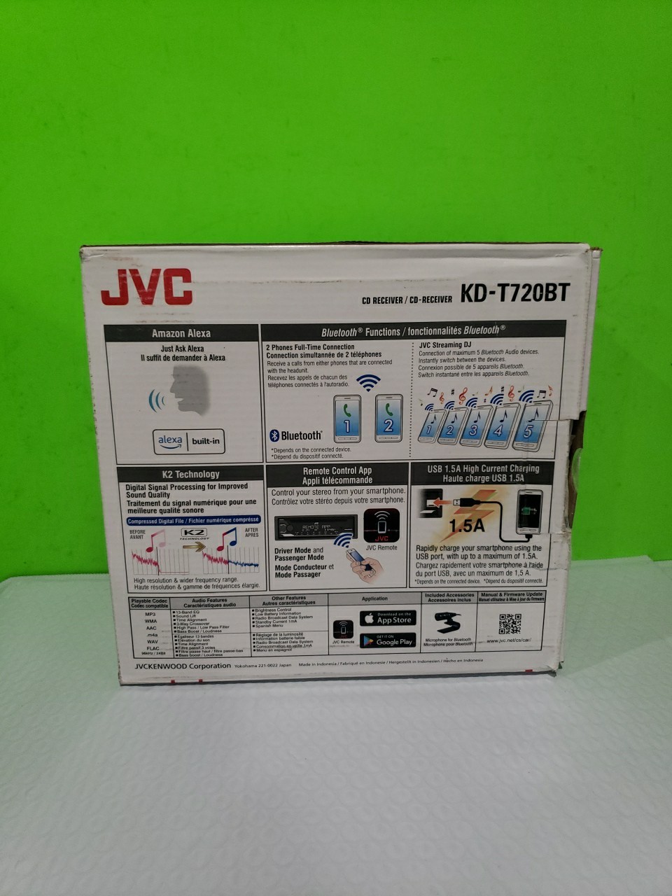 JVC KD-T720BT Single DIN CD with Bluetooth, Alexa, USB, and 13-Band EQ Open Box
