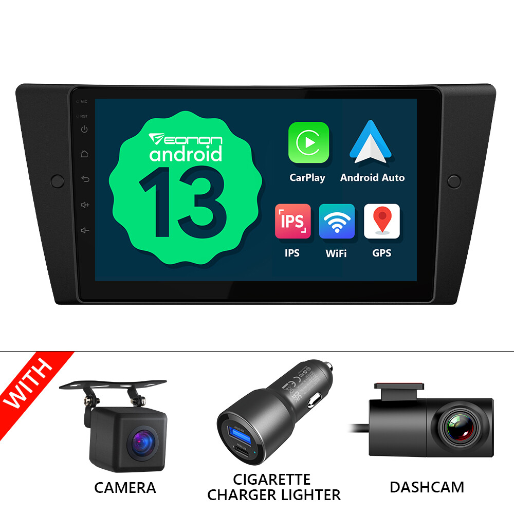 DVR+CAM+Android 13 Car GPS Stereo Radio CarPlay IPS Touch Screen USB for BMW E90