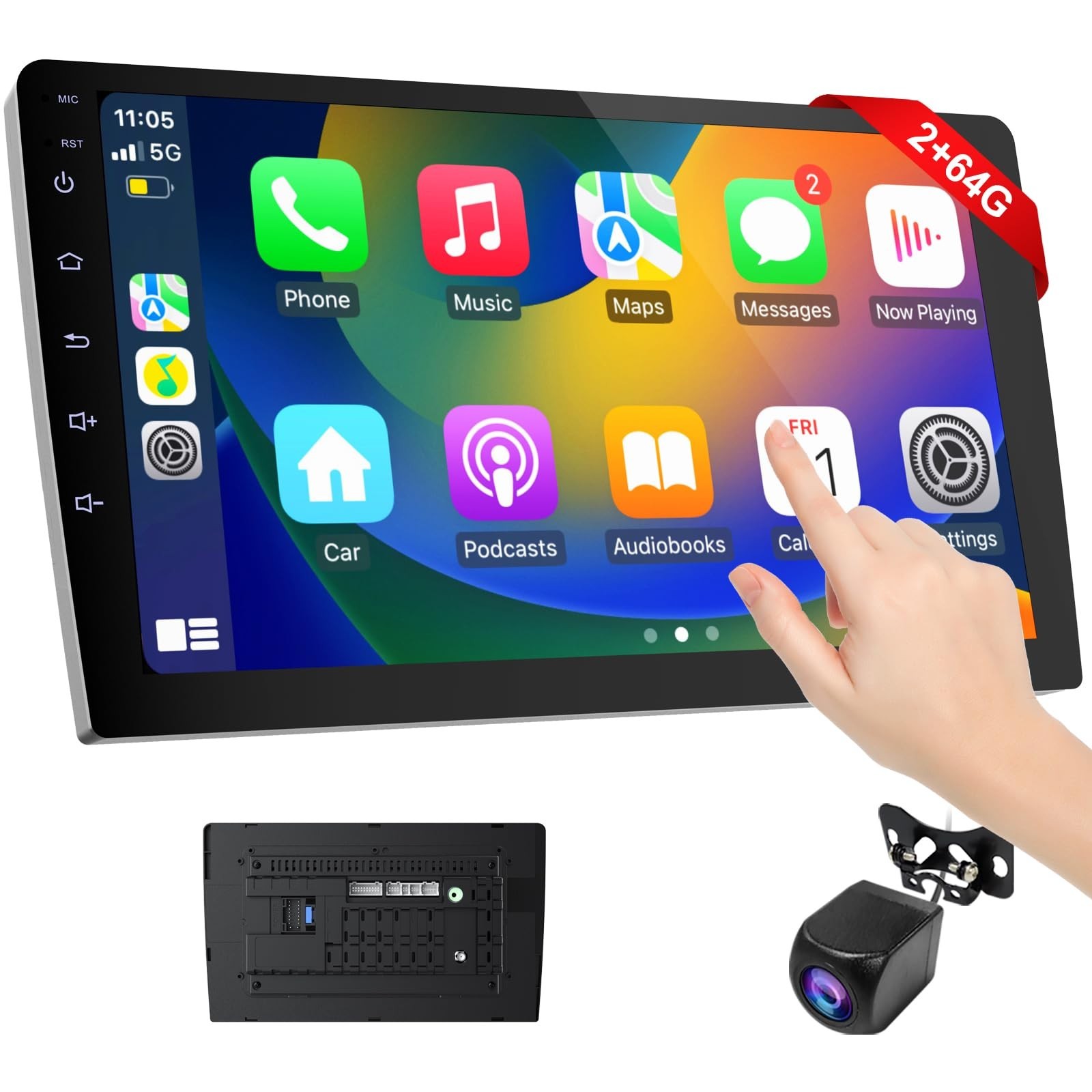 9″ Wireless CarPlay & Android Auto Double Din Car Stereo, GPS, Backup Camera, Mu