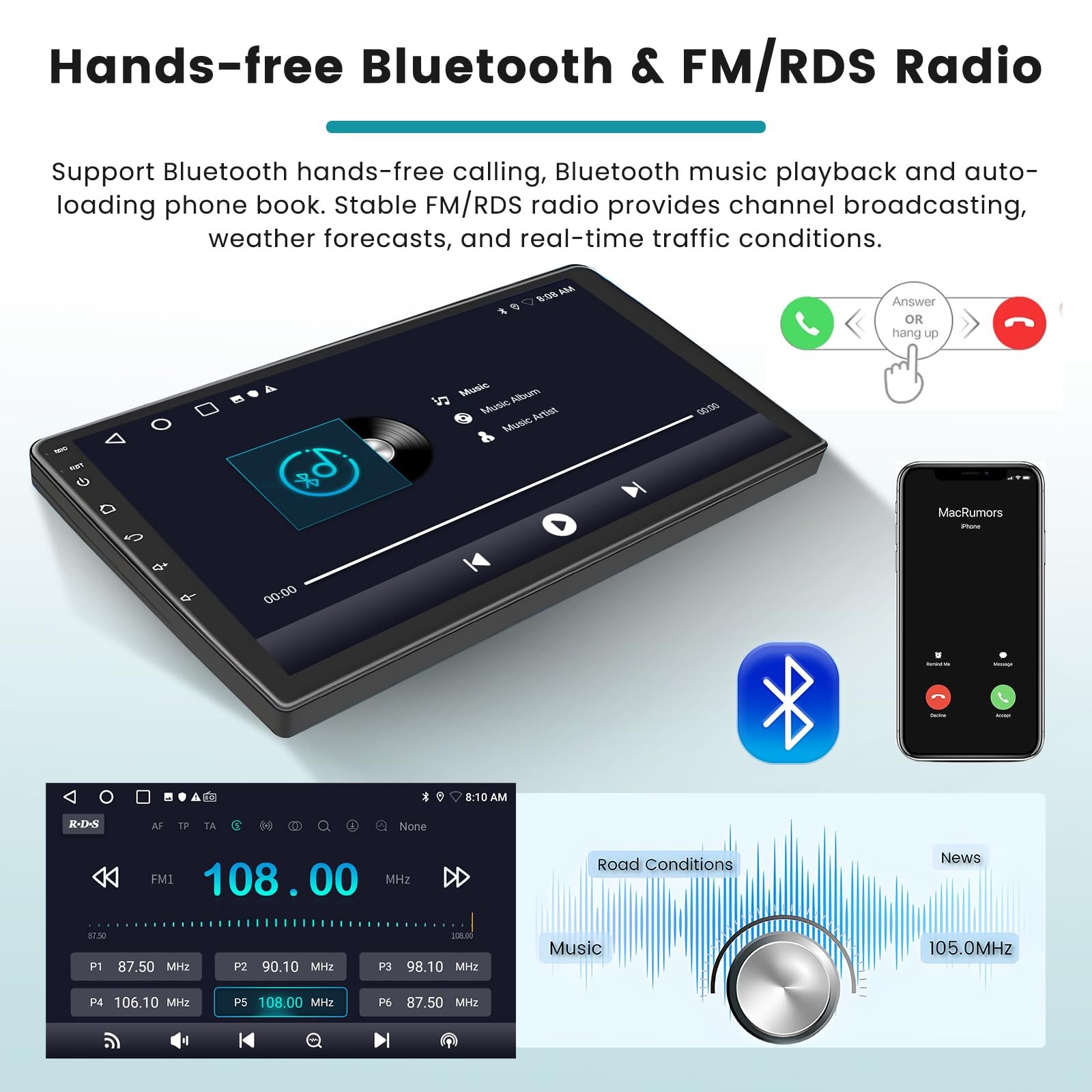 10.1 Inch Car Radio for Ford Mustang 2005-2009 & Explorer 2006-2010, Bluetooth