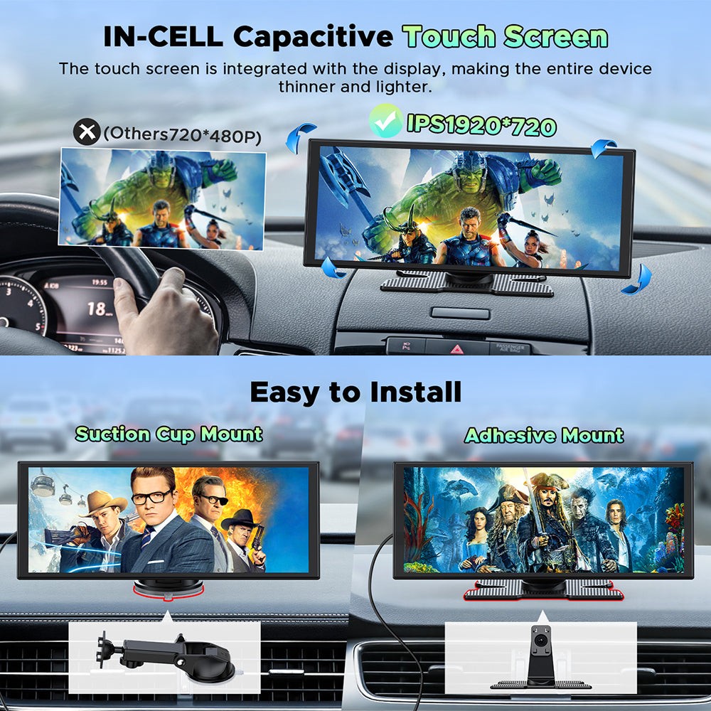 2.5K+1080P Dash Cam 10.25″Car Stereo Radio Wireless Apple Carplay & Android Auto