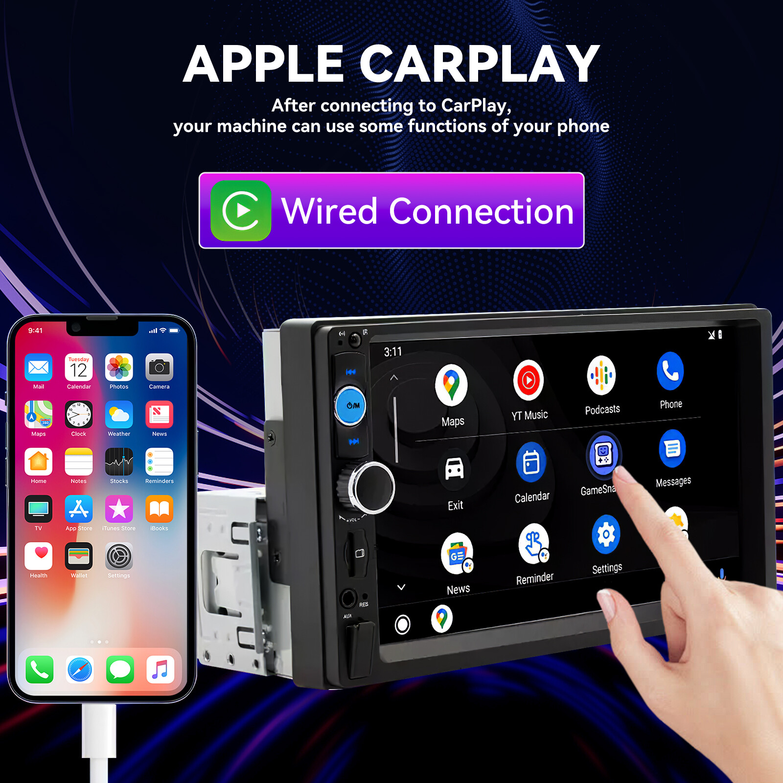 Single 7″1Din Touch Screen Stereo Bluetooth Car Radio Apple Android Carplay GPS
