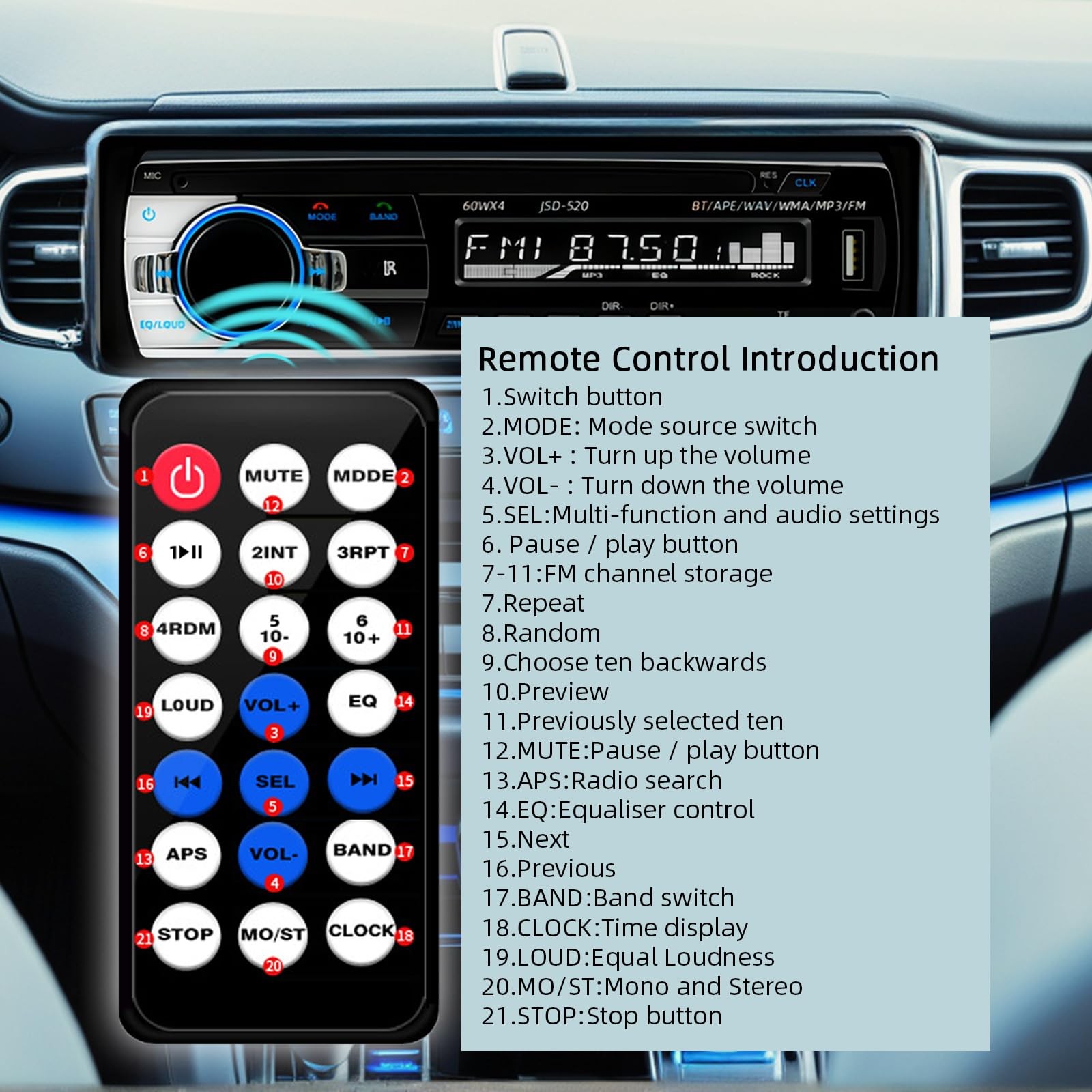 JSD-520 Car Stereo Audio Single Din Bluetooth Handsfree FM Radio Receiver USB…
