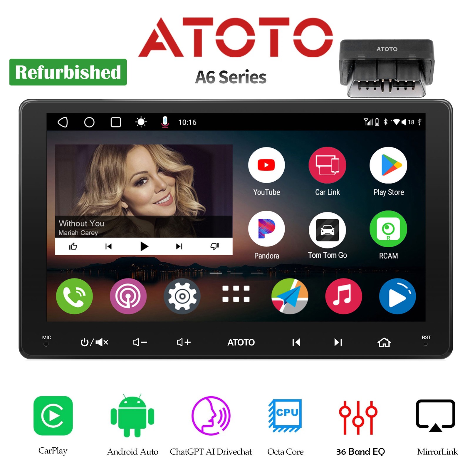 ATOTO A6PF 9IN 2DIN AI Car Stereo GPS Track Android Auto CarPlay +OBDII Scanner